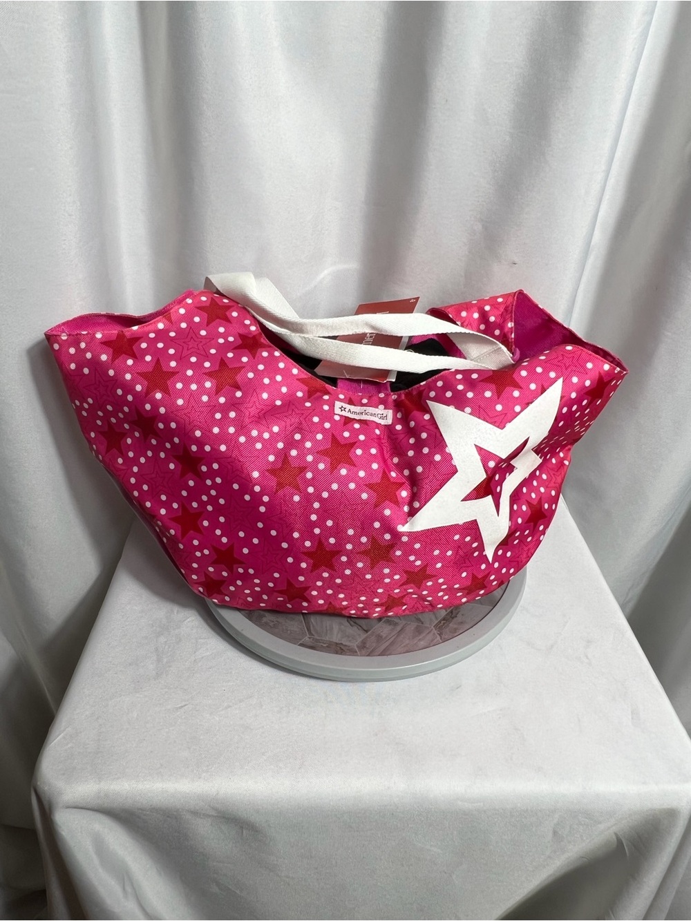 American Girl Pink Star Polka Dot Tote Bag Doll Carry Bag Large Shopper NWT